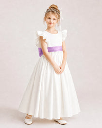 Lilac Satin A-line Flower Girl Dress Side View