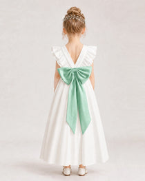 Mint Green Satin A-line Flower Girl Dress Back View