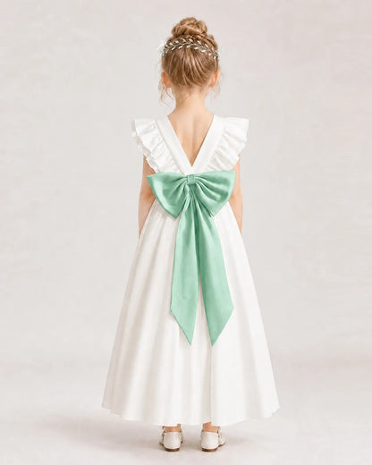 Mint Green Satin A-line Flower Girl Dress Back View