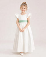 Mint Green Satin A-line Flower Girl Dress Front View