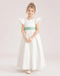 Mint Green Satin A-line Flower Girl Dress Front View