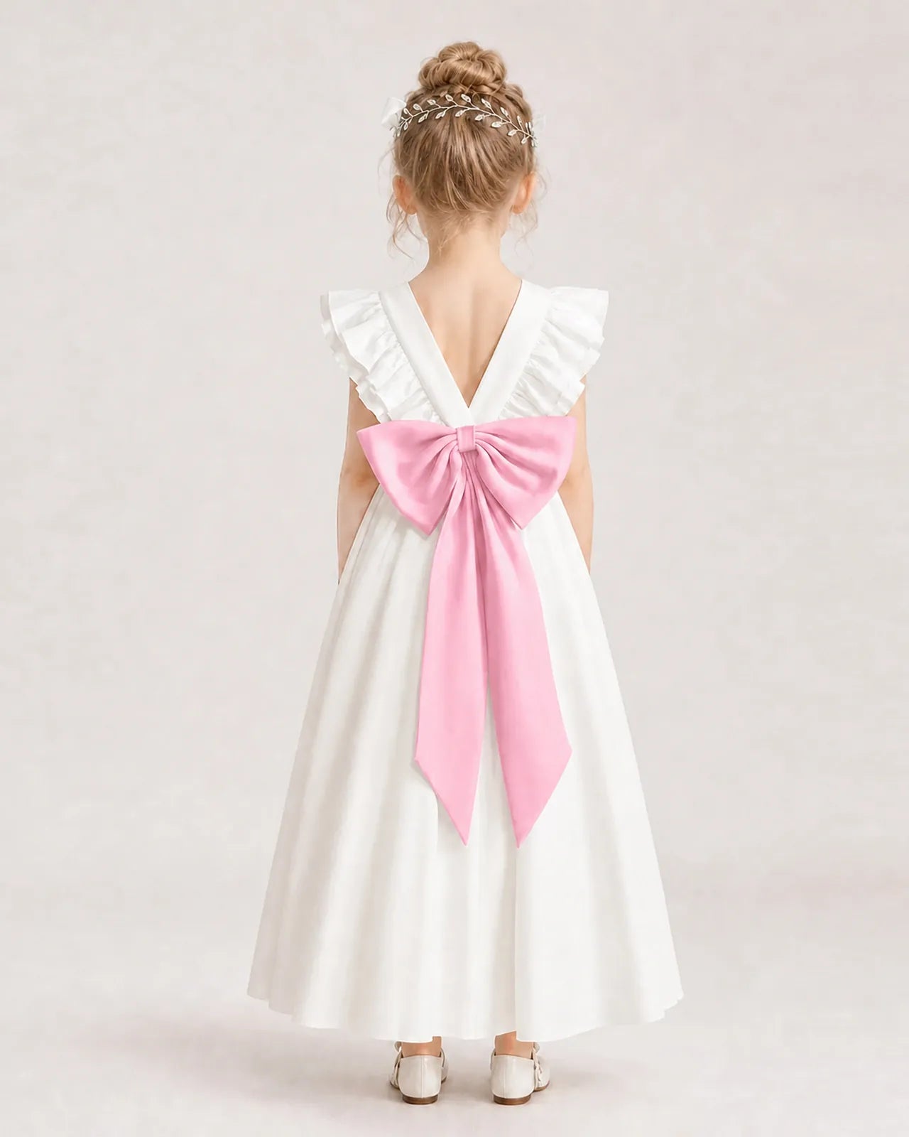 Pink Satin A-line Flower Girl Dress Back View