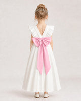 Pink Satin A-line Flower Girl Dress Back View
