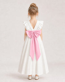 Pink Satin A-line Flower Girl Dress Back View