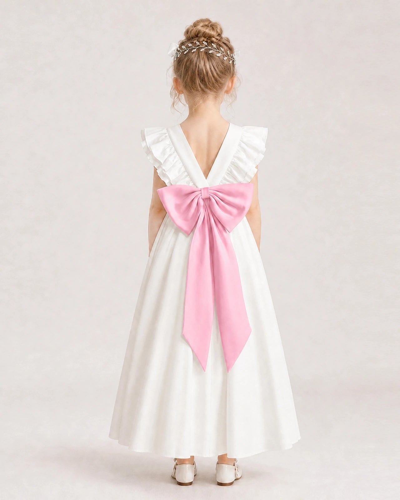 Pink Satin A-line Flower Girl Dress Back View