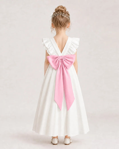 Pink Satin A-line Flower Girl Dress Back View