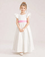Pink Satin A-line Flower Girl Dress Front View