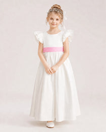 Pink Satin A-line Flower Girl Dress Front View