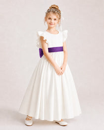 Purple Satin A-line Flower Girl Dress Side View