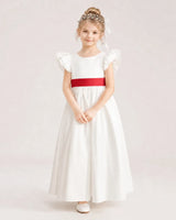 Red Satin A-line Flower Girl Dress Front View