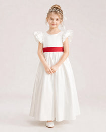 Red Satin A-line Flower Girl Dress Front View