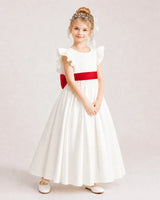Red Satin A-line Flower Girl Dress Side View