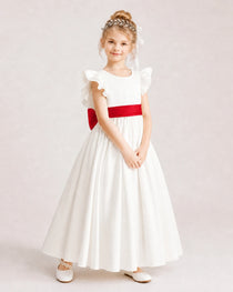 Red Satin A-line Flower Girl Dress Side View