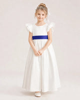 Royal Blue Satin A-line Flower Girl Dress Front View