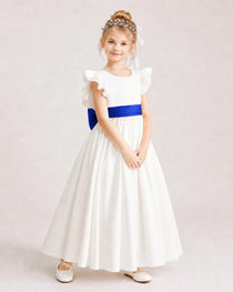 Royal Blue Satin A-line Flower Girl Dress Side View