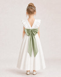 Sage Green Satin A-line Flower Girl Dress Back View
