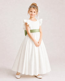 Sage Green Satin A-line Flower Girl Dress Side View