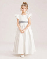 Silver Satin A-line Flower Girl Dress Front View