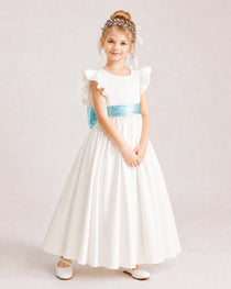 Sky Blue Satin A-line Flower Girl Dress Side View