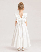 White Satin A-line Flower Girl Dress Back View