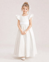 White Satin A-line Flower Girl Dress Front View