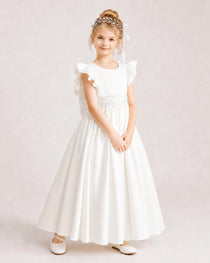 White Satin A-line Flower Girl Dress Side View