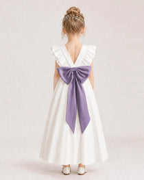 Wisteria Satin A-line Flower Girl Dress Back View