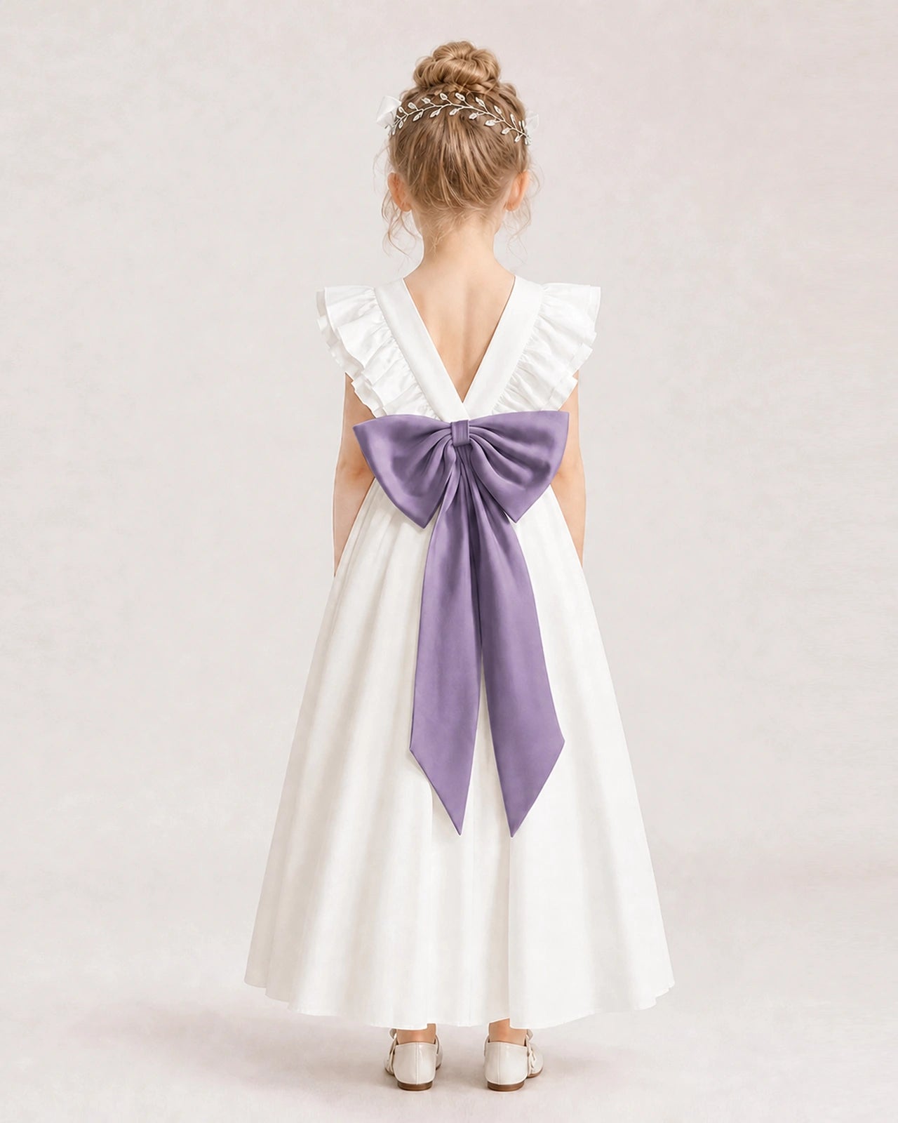 Wisteria Satin A-line Flower Girl Dress Back View