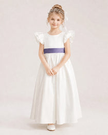Wisteria Satin A-line Flower Girl Dress Front View