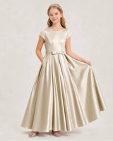Champagne Satin A-Line Junior Bridesmaid Dresses Front View