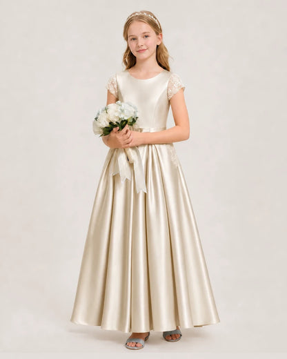 Champagne Satin A-Line Junior Bridesmaid Dresses Side View
