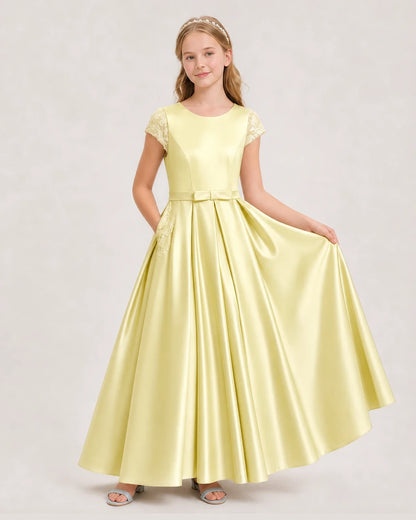 Daffodil Satin A-Line Junior Bridesmaid Dresses Front View