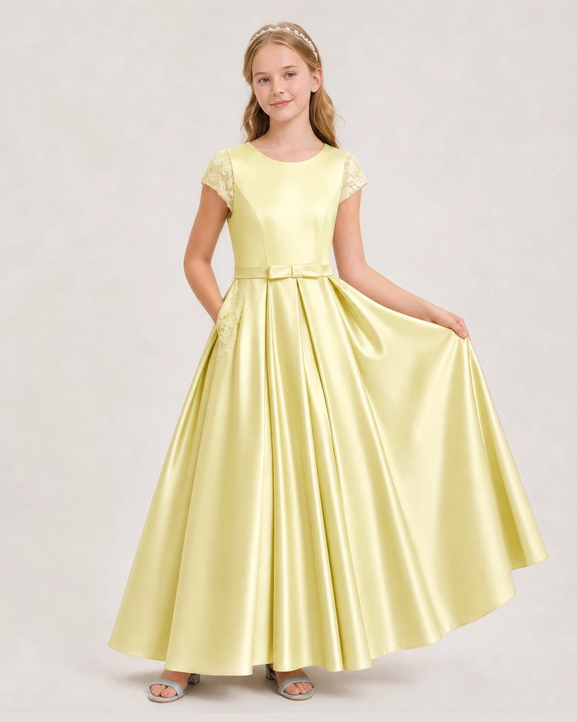Daffodil Satin A-Line Junior Bridesmaid Dresses Front View