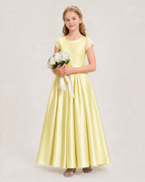 Daffodil Satin A-line Junior Bridesmaid Dresses Side View