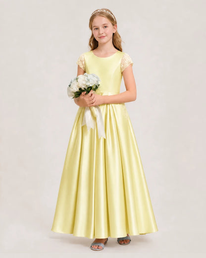 Daffodil Satin A-line Junior Bridesmaid Dresses Side View