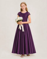 Grape Satin A-Line Junior Bridesmaid Dresses Side View