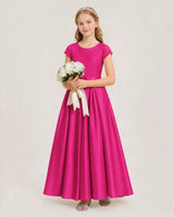 Hot Pink Satin A-line Junior Bridesmaid Dresses Side View