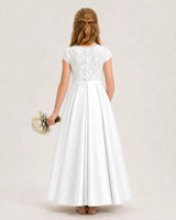 Ivory Satin Lace Junior Bridesmaid Dresses Back View