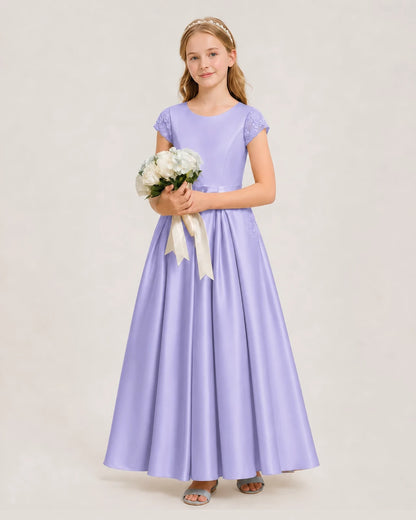 Lavender Satin A-Line Junior Bridesmaid Dresses Side View