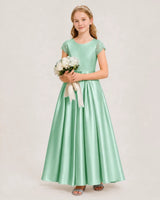 Mint Green Satin A-Line Junior Bridesmaid Dresses Side View