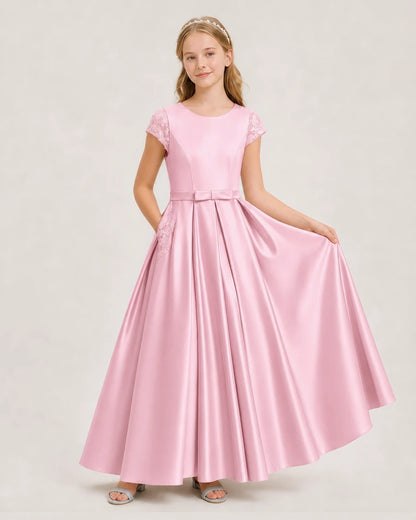 Pink Satin A-Line Junior Bridesmaid Dresses Front View