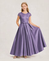 Wisteria satin A-line junior bridesmaid dress Front View