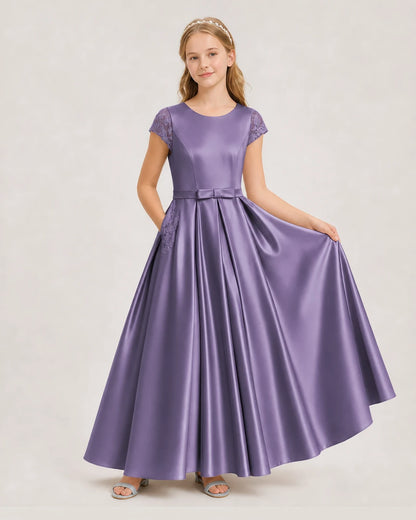 Wisteria satin A-line junior bridesmaid dress Front View