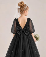 Black Satin Tulle Flower Girl Dress Back Detail