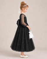 Black Satin Tulle Flower Girl Dress Side View