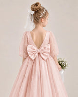 Blush Pink Satin Tulle Flower Girl Dress Back Detail