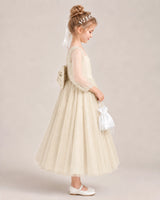Champagne Satin Tulle Flower Girl Dress Side View