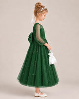 Dark Green Satin Tulle Flower Girl Dress Side View