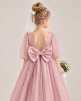 Dusty Rose Satin Tulle Flower Girl Dress Back Detail