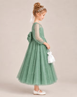 Eucalyptus Satin Tulle Flower Girl Dress Side View